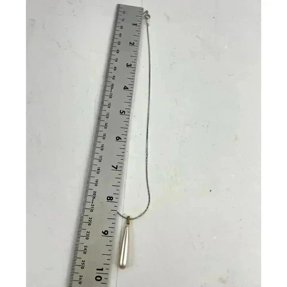 18k GT Chain 17" Necklace Faux Pearl Pink Design Teardrop Pendant - Picture 4 of 15